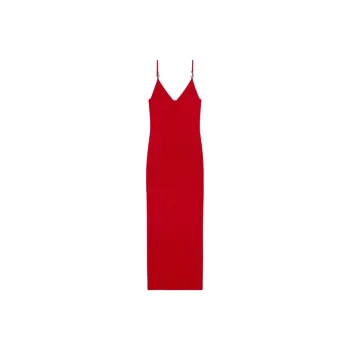 VERSACE Safety Pin Suspender Ribbed Midi Dress