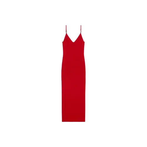 VERSACE Safety Pin Suspender Ribbed Midi Dress