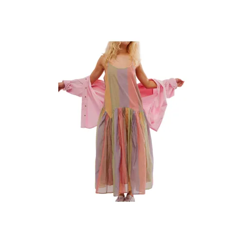 FREE PEOPLE Rujuta Sheth Leila Dress Slip Dresses Women's Pastel Stripe/Powder Pink Stripes