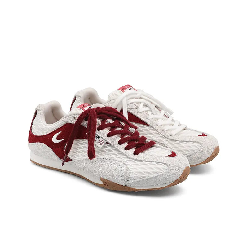 Cat&Sofa Slip Resistant Cushioning Low Top Casual Shoes Unisex White Red-2