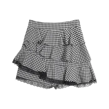 SETIROM Short Skirt Women's Black White Plaid