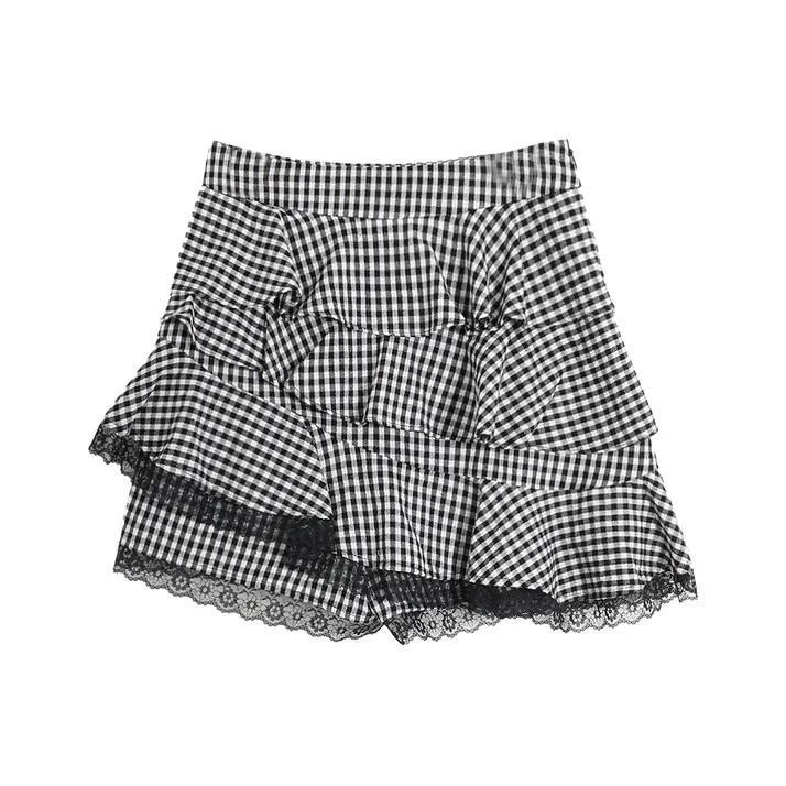 SETIROM Short Skirt Women's Black White Plaid-0