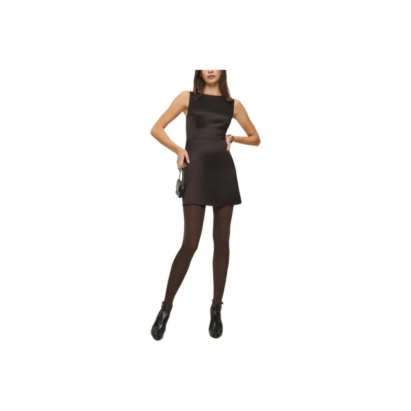 REFORMATION Zenni Satin Dress Sleeveless Dress Women's Dark Brown-0