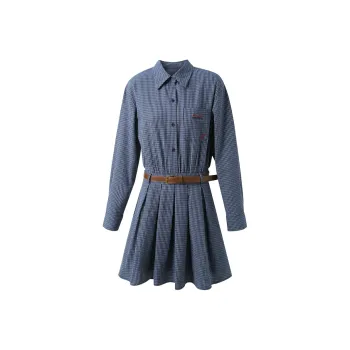 3COLOUR Long Sleeved Dress Women's Navy Blue Plaid