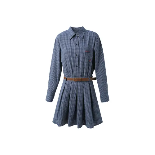 3COLOUR Long Sleeved Dress Women's Navy Blue Plaid
