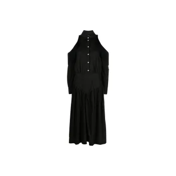 PINKO Off-The-Shoulder Fringed Shirt Dress