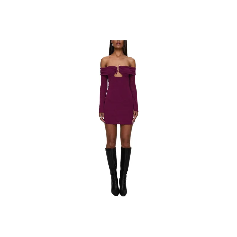 PRINCESS POLLY FIRENZA LONG SLEEVE MINI DRESS Long Sleeved Dresses Women's PURPLE/Purple-0