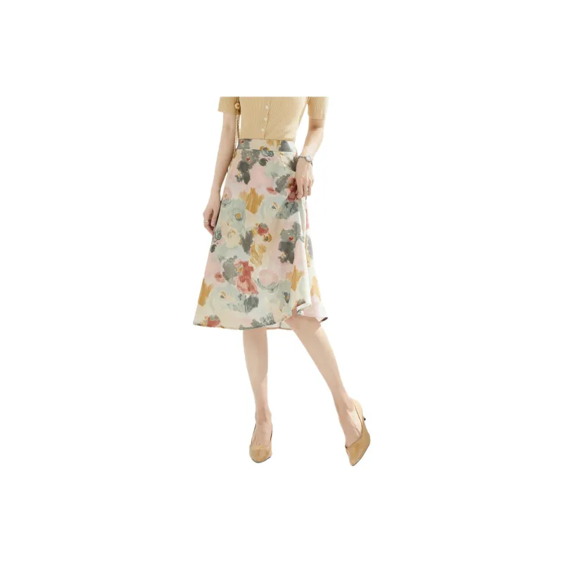 Still Quiet Casual Long Skirts Women's Apricot-0
