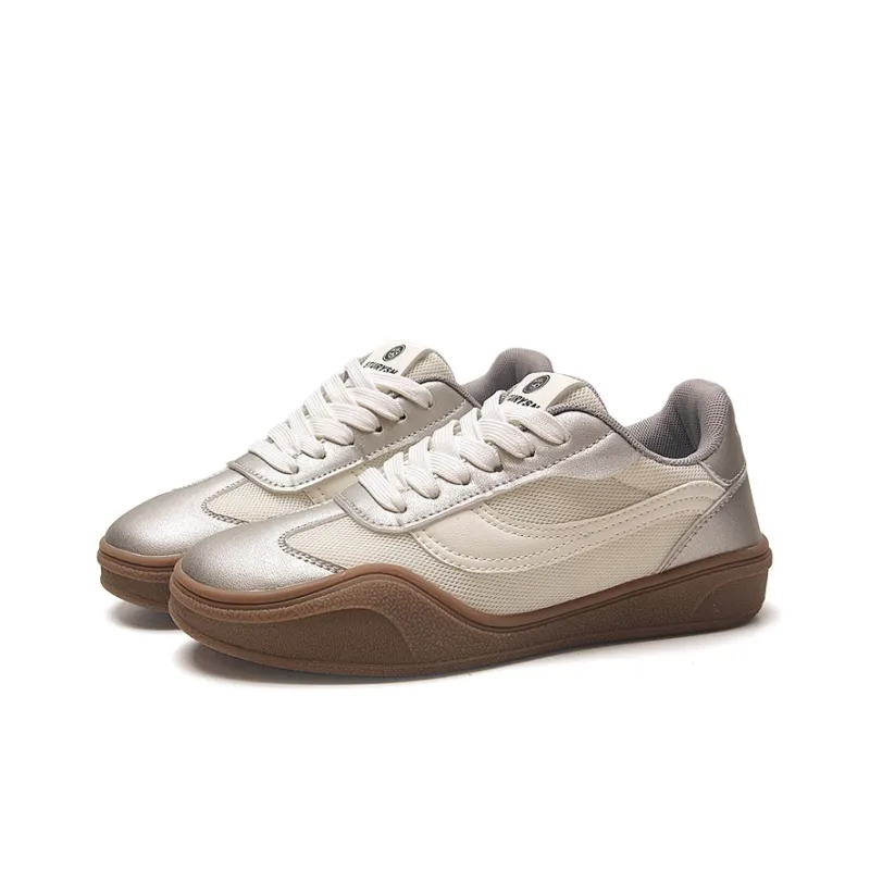 STUR YSN Abrasion Resistant, Lightweight, And Breathable Low Top Skateboard Shoes Women's Silver-1