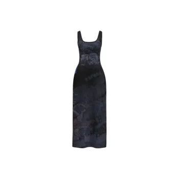 URBAN REVIVO Sleeveless Dress Women's Pitch Black Gray With Print