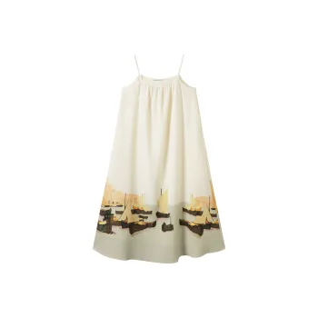 DIALOGUE Slip Dress Women's Sailboat Landscape Print