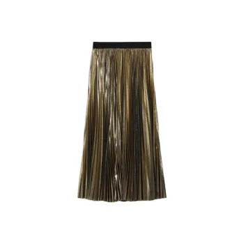 WEEKEND MaxMara Nurra Collection Pleated Georgette Skirt Casual Long Skirts Women's Green