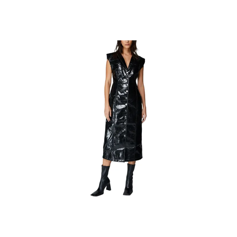 NASTY GAL Metallic Crackle Faux Leather Mini Dress Sleeveless Dress Women's Black-0