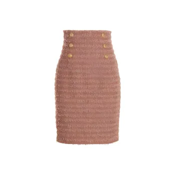 BALMAIN Button Embellished Tweed Pencil Skirt