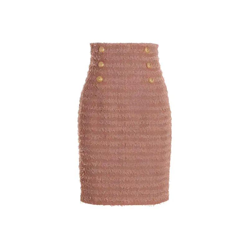 BALMAIN Button Embellished Tweed Pencil Skirt-0