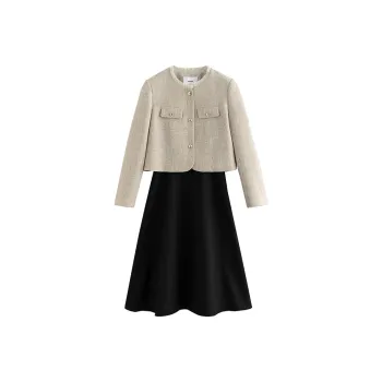 Initial Language Skirt Set Women's Beige Apricot-Black