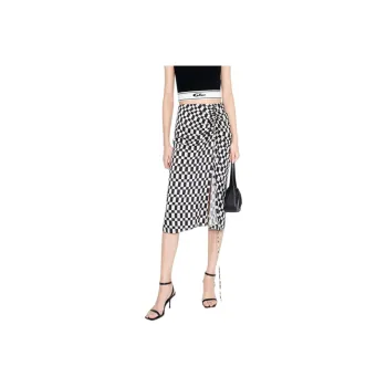 MO&CO Casual Long Skirts Women's Black White Plaid