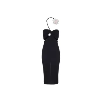 Magda Butrym Rose-Detailed Asymmetric Gathered Midi Dress