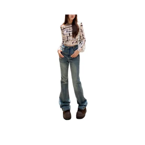 YINLEI Jeans Women's Coastline Curve Blue