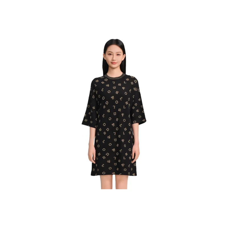 Blood Glitter Short-Sleeved Dresses Women's Black Floral-0