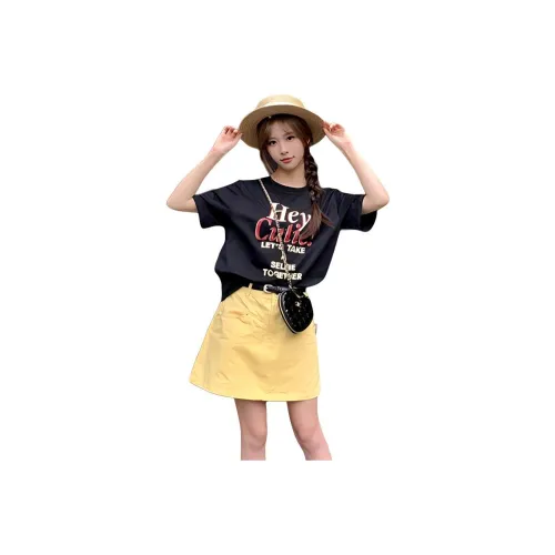 QIANGKOUPAOCAI SS24 Casual Short Skirts Women's Yellow