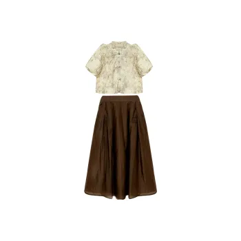 Icicofficial Skirt Set Women's Apricot+Coffee