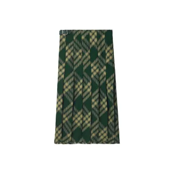 Burberry Check Printed Frayed-Edge Midi Skirt