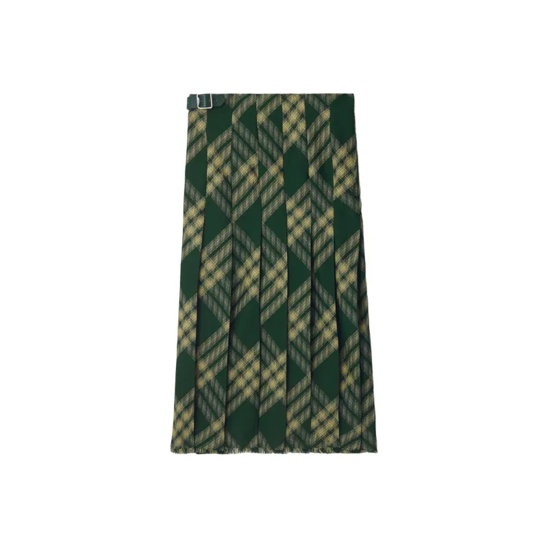 Burberry Check Printed Frayed Edge Midi Skirt-0