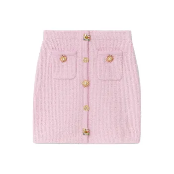 Self portrait Jewelry buttons Knitted Mini Skirt