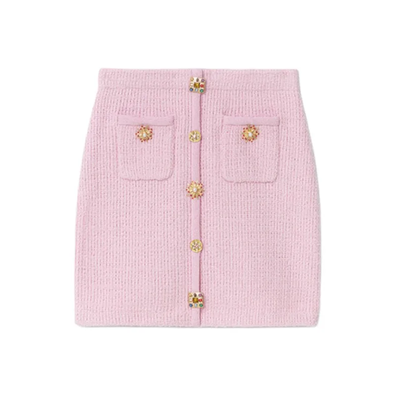 Self portrait Jewelry buttons Knitted Mini Skirt-0