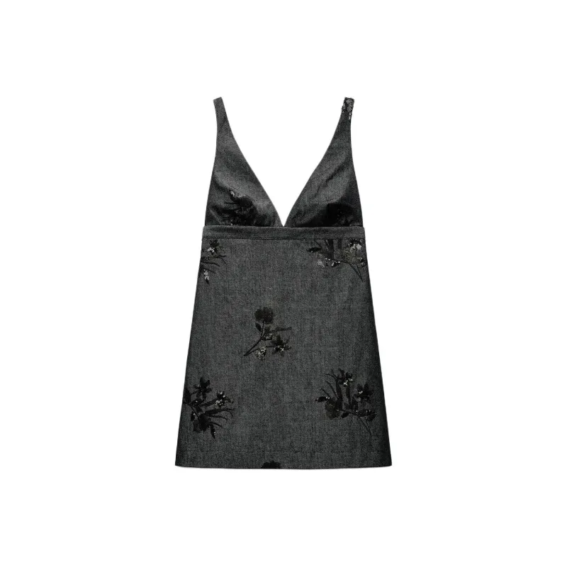 ZARA ZW Series Slip Dresses Women's Blue-0