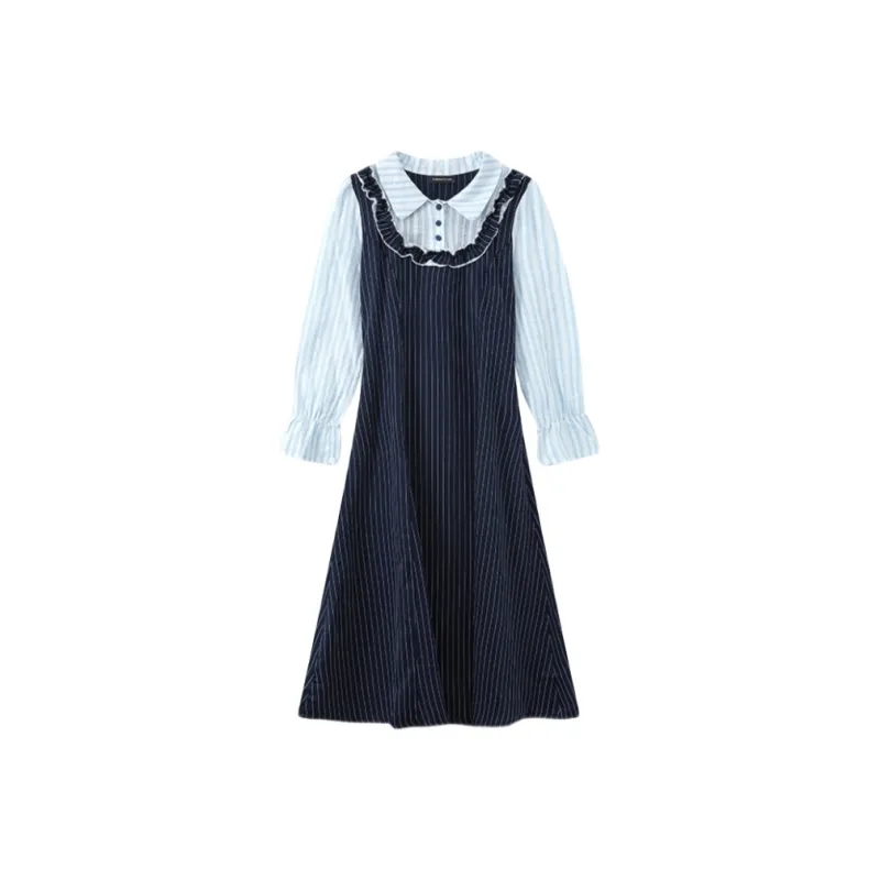 YGPRW Long Sleeved Dress Women's Navy Blue-0
