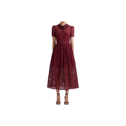 Self-portrait Short-Sleeved Dresses Women's Dark Burgundy