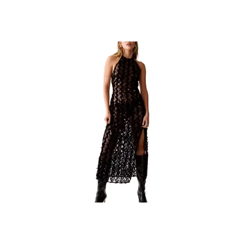 NASTY GAL Sheer Zigzag Sequin Open Back Maxi Dress Sleeveless Dress Women's Black