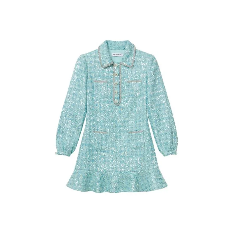 Self portrait Long Sleeved Dresses Women's Green Mixed Color-0