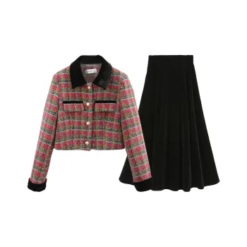 A Paradise For Awakening Skirt Set Women's Red Plaid