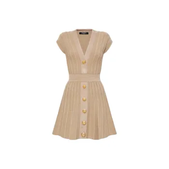 BALMAIN V Neck Flared Mini Dress