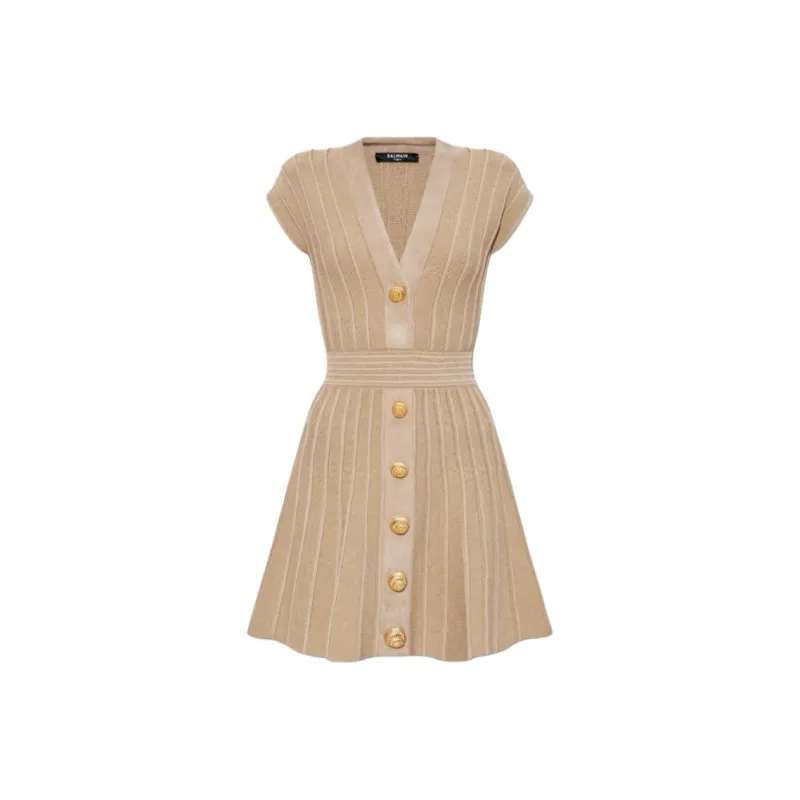 BALMAIN V Neck Flared Mini Dress-0