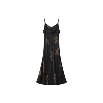 ATUXIU Vintage Chinese Style Design Slip Dress Women's Black