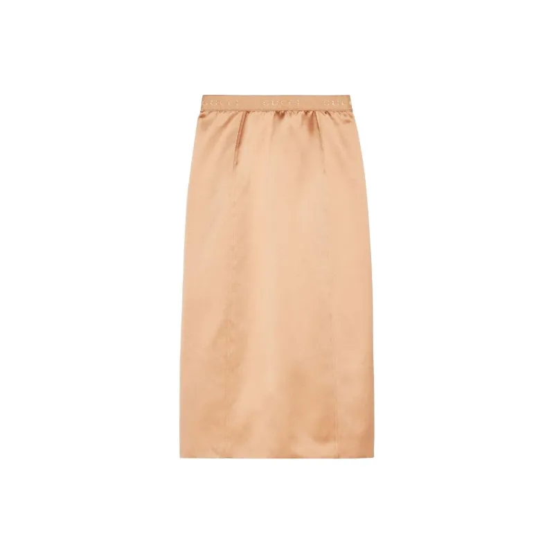 GUCCI Silk Midi Skirt Brown-0