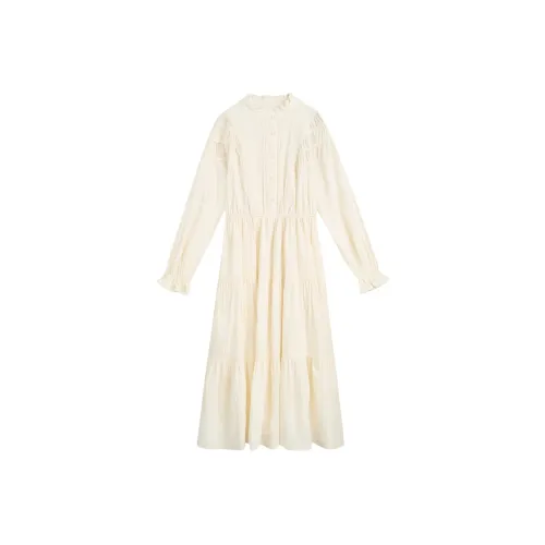 ZIHAN Long Sleeved Dress Women's Beige Gold