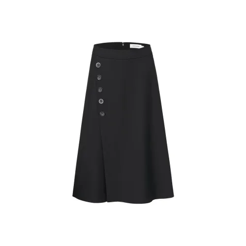 VGRASS STUDIO 블랙 여성 캐주얼 롱 스커트