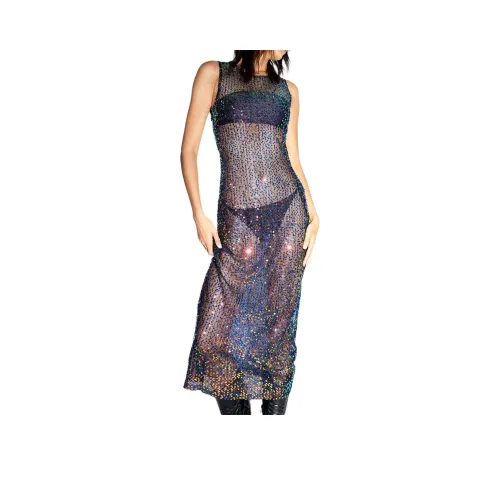 NASTY GAL Sheer Sequin Embellished Maxi Dress Sleeveless Dress Women's Black