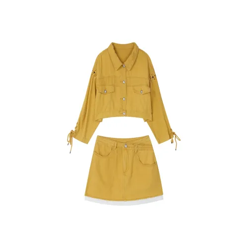 ELF SACK Two Piece Skirt Sets Women's Denim Yellow