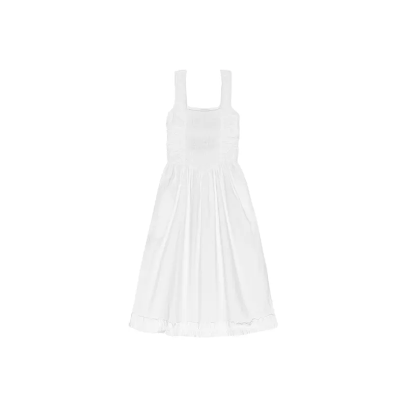 GANNI Poplin Midi Strap Smock Dress-0