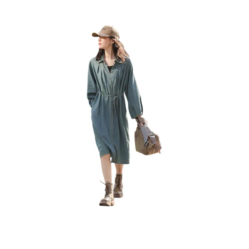 Demana Long Sleeved Dresses Women's Vintage Denim Blue-0