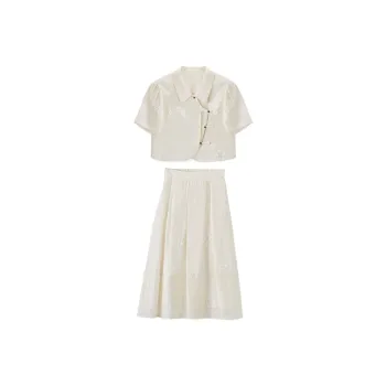 XIANGYING Skirt Set Women's Beige