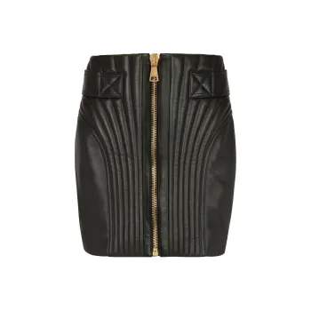 BALMAIN Leather Short Skirts Women's Black