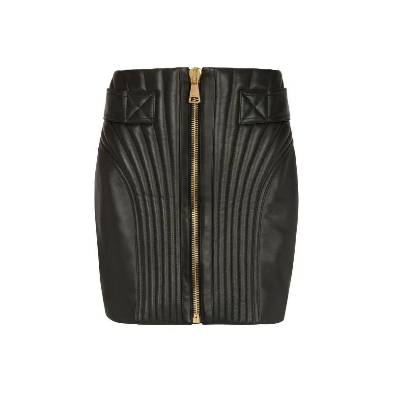 BALMAIN Leather Short Skirts Women's Black-0