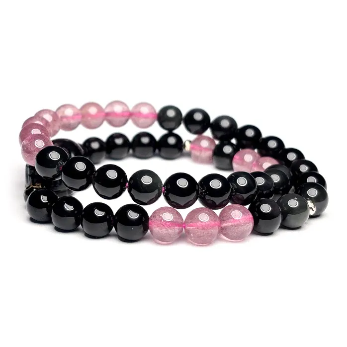 MOUNTAINS AND MANS Natural Obsidian New Chinese Style Stackable Good Luck Beaded Bracelet Unisex-2